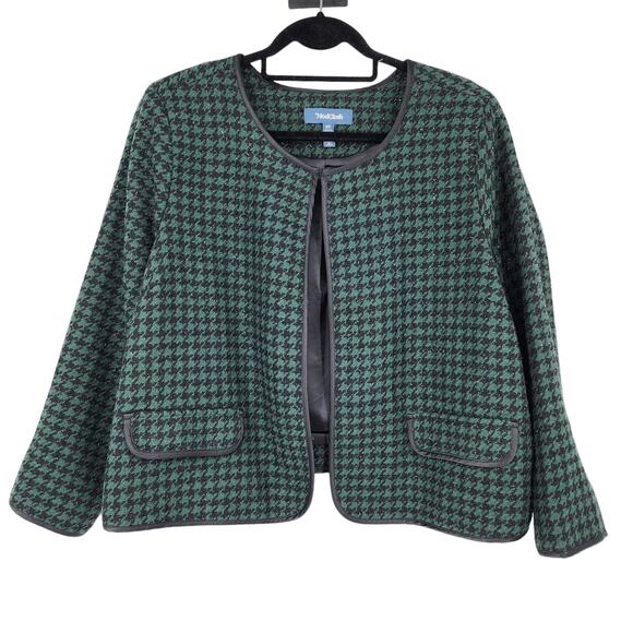 MODCLOTH Green/Black Houndstooth Lined Captivating Classic Blazer Size 2X - Picture 1 of 6